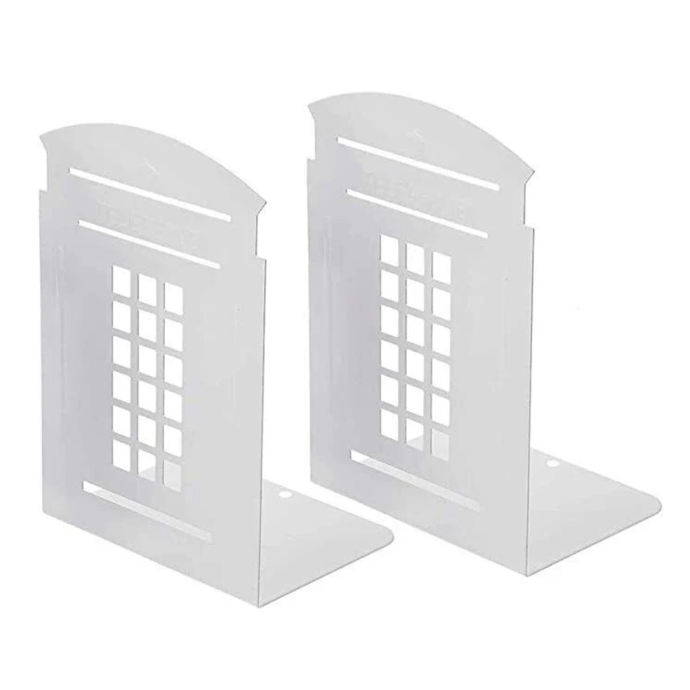 London Telephone Booth Metal Bookends - White - PartyErasers