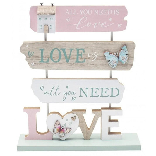 LOVE Wooden Plaque Sign with Butterfly Decoration – Freestanding Home Ornament - PartyErasers