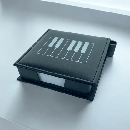 Music Theme Notepad Memo Pad Paper in PU Leather Box with Pen Holder - PartyErasers
