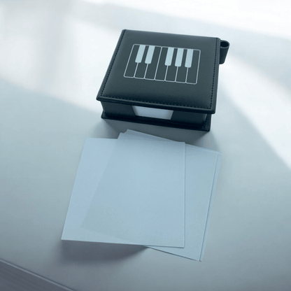 Music Theme Notepad Memo Pad Paper in PU Leather Box with Pen Holder - PartyErasers