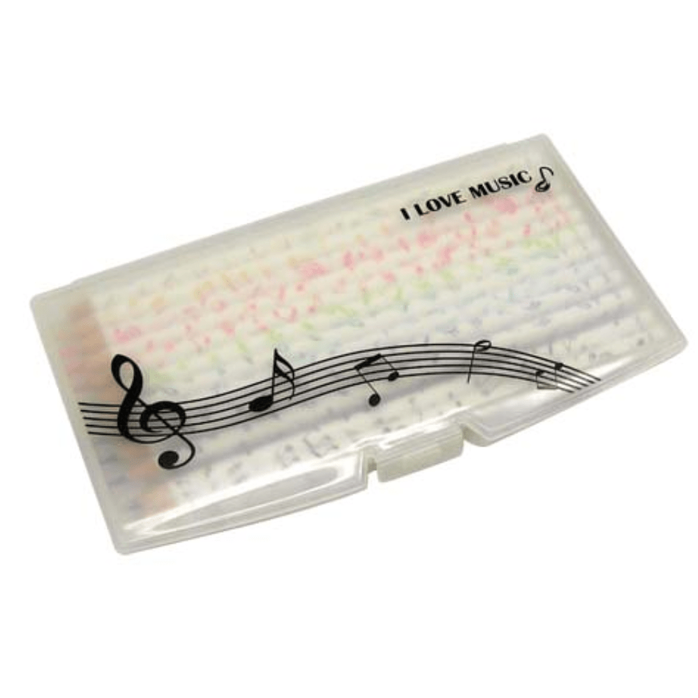 Music Themed 12 Coloured Pencils in clip on plastic case - PartyErasers