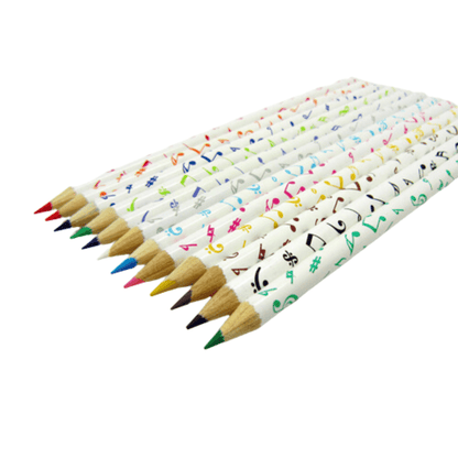 Music Themed 12 Coloured Pencils in clip on plastic case - PartyErasers