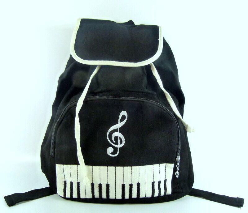 Music Themed Backpack - Keyboard & Treble Clef (Black) - PartyErasers