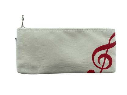 Music Themed Beige Zipper Pouch with Treble Clef Pencil Case Make Up Pouch - PartyErasers