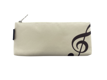 Music Themed Beige Zipper Pouch with Treble Clef Pencil Case Make Up Pouch - PartyErasers