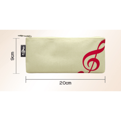 Music Themed Beige Zipper Pouch with Treble Clef Pencil Case Make Up Pouch - PartyErasers