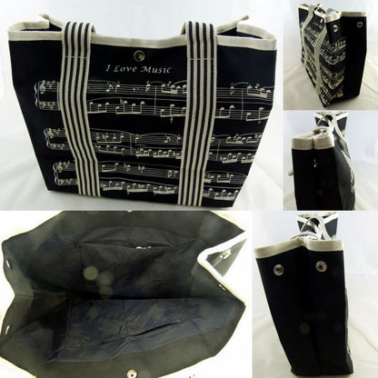 Music Themed Black and White I love Music Hand handle Tote Bag - PartyErasers