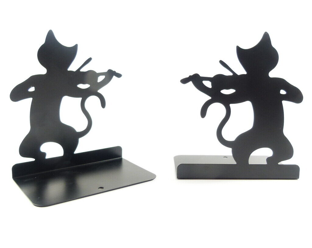 Music Themed Black Cat playing Violin Bookends Book Stand for music lover - PartyErasers