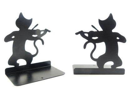 Music Themed Black Cat playing Violin Bookends Book Stand for music lover - PartyErasers