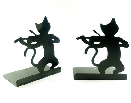 Music Themed Black Cat playing Violin Bookends Book Stand for music lover - PartyErasers