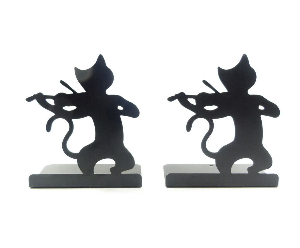 Music Themed Black Cat playing Violin Bookends Book Stand for music lover - PartyErasers