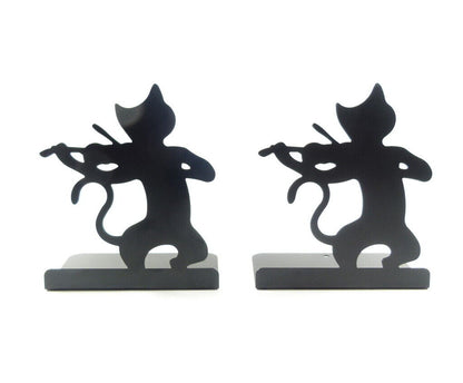 Music Themed Black Cat playing Violin Bookends Book Stand for music lover - PartyErasers