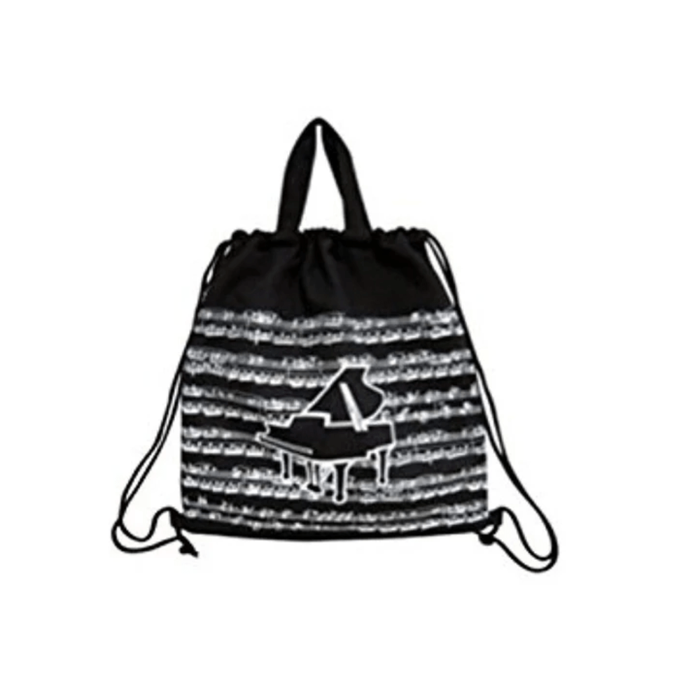 Music Themed Black Grand Piano Design Drawstring Bag Music Bag - PartyErasers