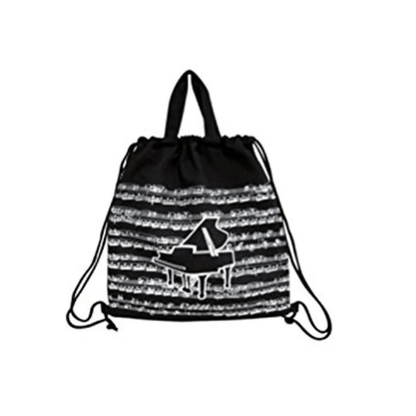 Music Themed Black Grand Piano Design Drawstring Bag Music Bag - PartyErasers