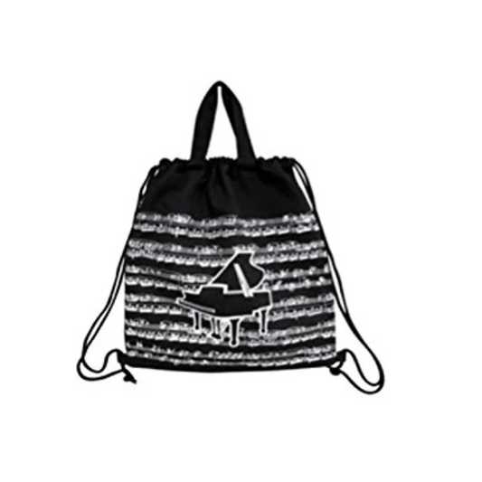 Music Themed Black Grand Piano Design Drawstring Bag Music Bag - PartyErasers