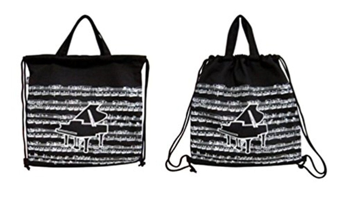Music Themed Black Grand Piano Design Drawstring Bag Music Bag - PartyErasers