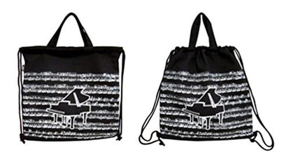 Music Themed Black Grand Piano Design Drawstring Bag Music Bag - PartyErasers