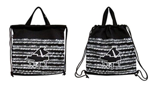 Music Themed Black Grand Piano Design Drawstring Bag Music Bag - PartyErasers