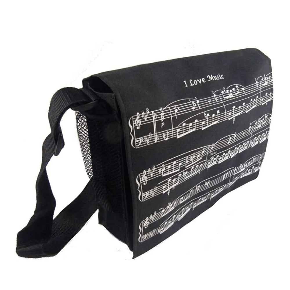 Music Themed Black I Love Music Musical Note Messenger/ Crossbody Bag - PartyErasers
