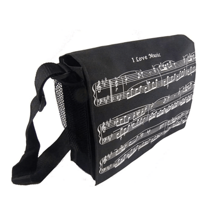 Music Themed Black I Love Music Musical Note Messenger/ Crossbody Bag - PartyErasers