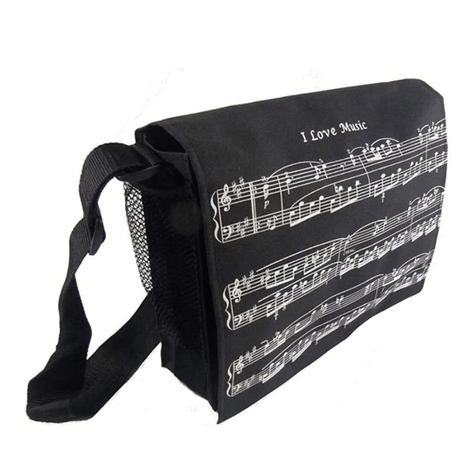 Music Themed Black I Love Music Musical Note Messenger/ Crossbody Bag - PartyErasers