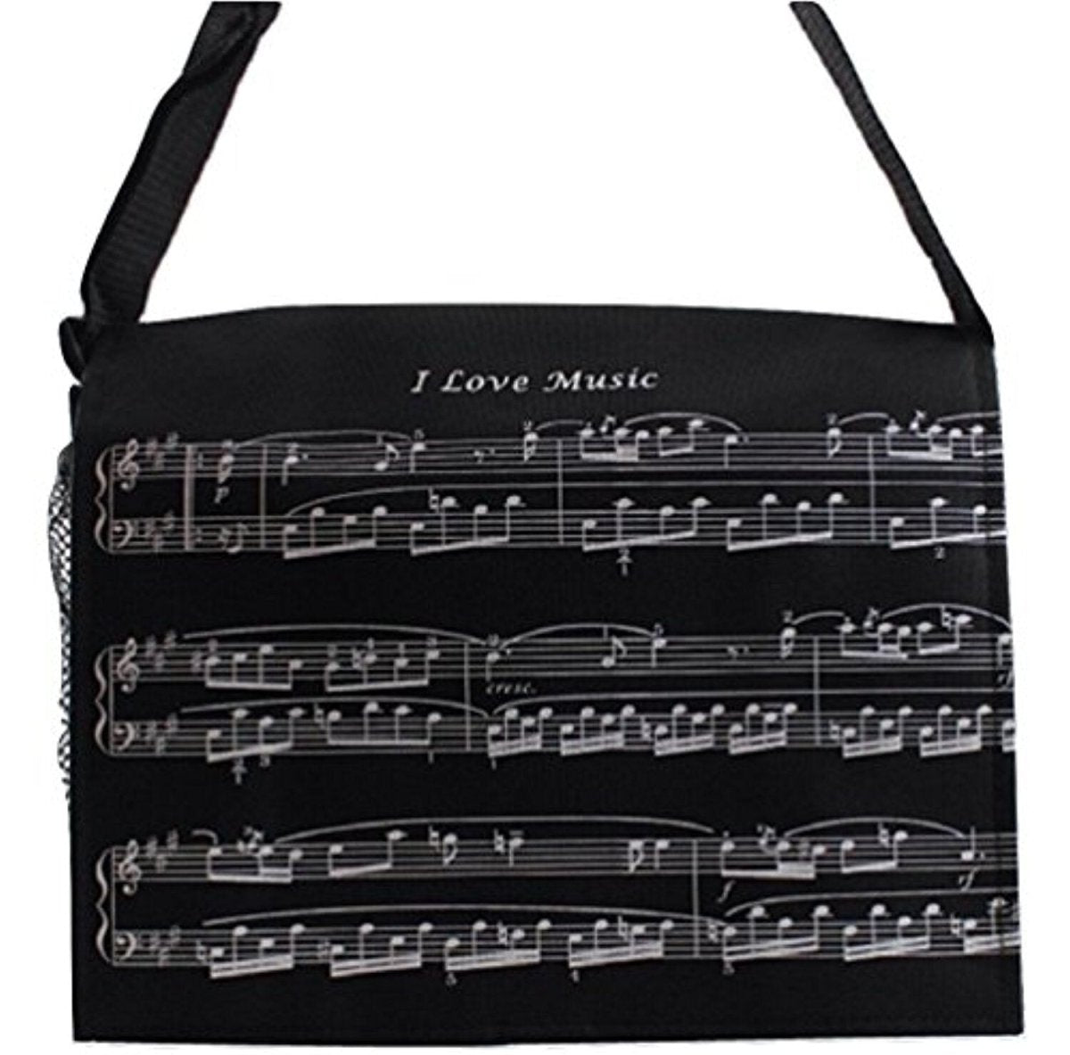Music Themed Black I Love Music Musical Note Messenger/ Crossbody Bag - PartyErasers