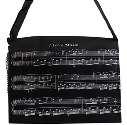 Music Themed Black I Love Music Musical Note Messenger/ Crossbody Bag - PartyErasers