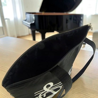 Music Themed Black Treble Clef Music Design Zipped Tote Bag Shopping Bag - PartyErasers
