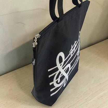Music Themed Black Treble Clef Music Design Zipped Tote Bag Shopping Bag - PartyErasers