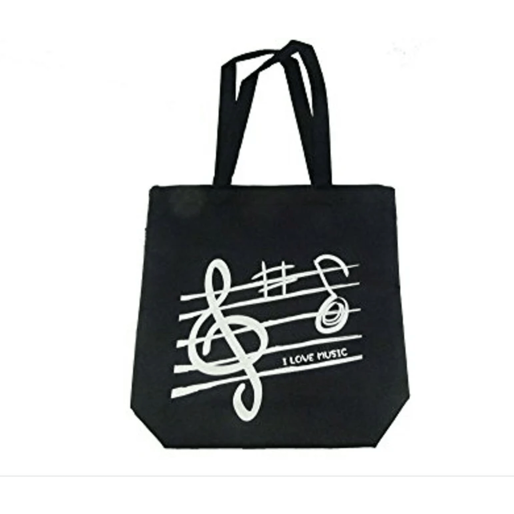 Music Themed Black Treble Clef Music Design Zipped Tote Bag Shopping Bag - PartyErasers