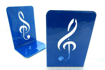Music Themed Bookend - A Pair of Solid Blue Treble Clef Design Metal Book Sta... - PartyErasers