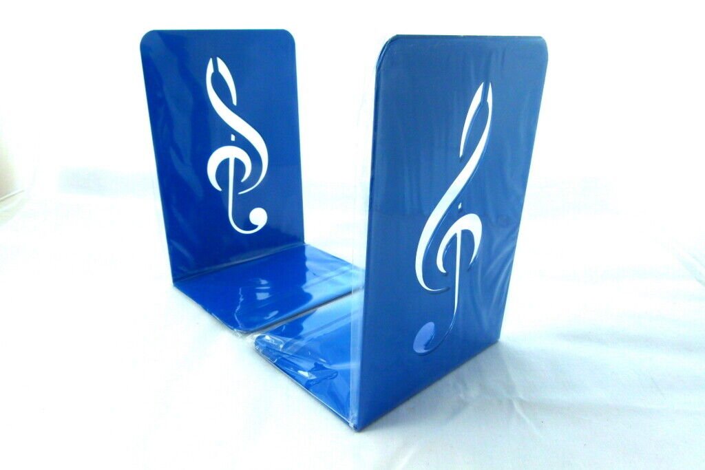 Music Themed Bookend - A Pair of Solid Blue Treble Clef Design Metal Book Sta... - PartyErasers