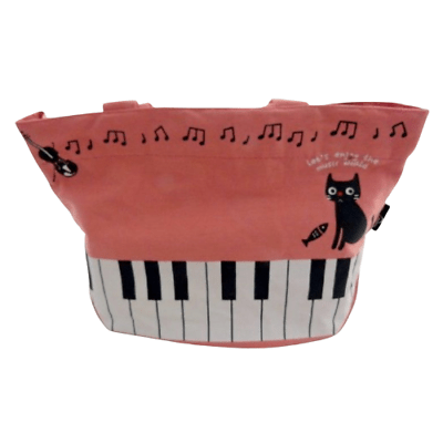 Music Themed Cat Design Mini Tote Bag - Pink - PartyErasers