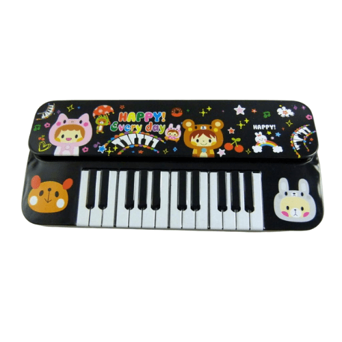 Music Themed Happy Every Day Keyboard Shape Metal Pencil Case - PartyErasers