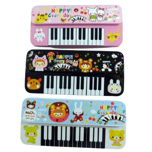Music Themed Happy Every Day Keyboard Shape Metal Pencil Case - PartyErasers