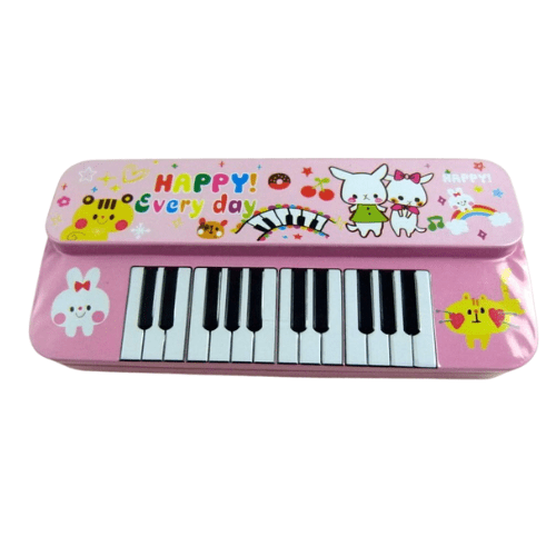 Music Themed Happy Every Day Keyboard Shape Metal Pencil Case - PartyErasers