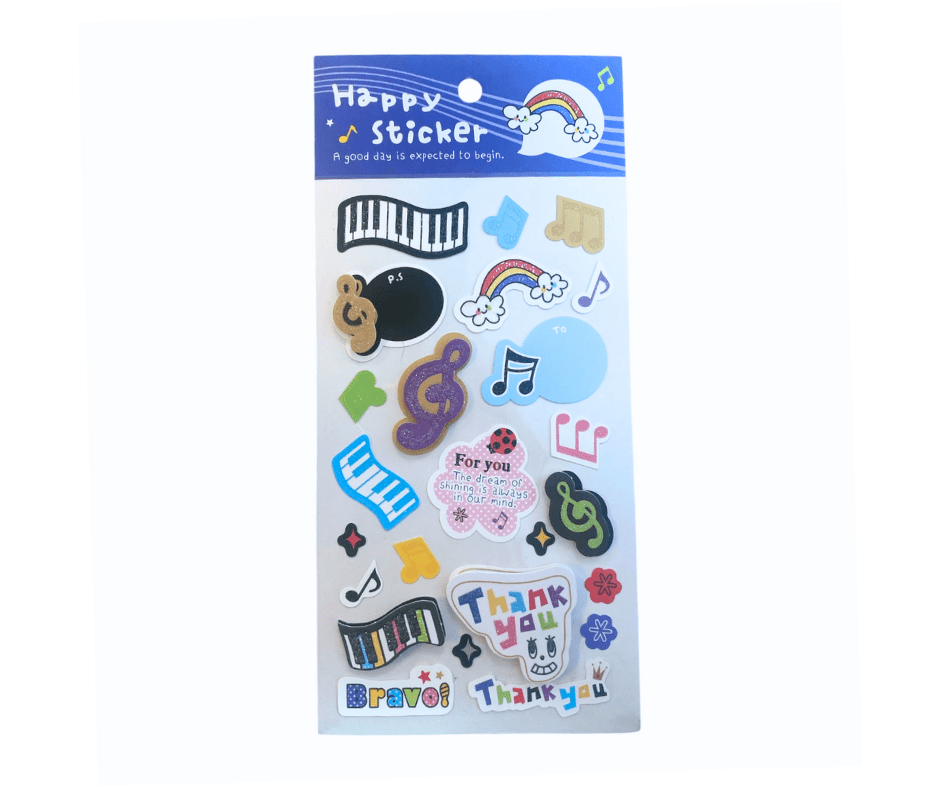 Music Themed Happy Stickers - Blue Header - PartyErasers