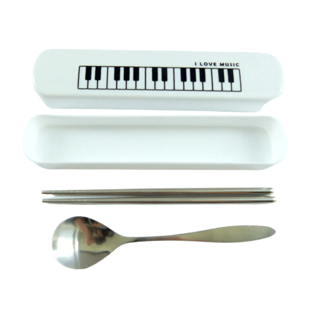 Music Themed I Love Music Keyboard Design Cutlery Kit - Metal Spoon and Chops... - PartyErasers