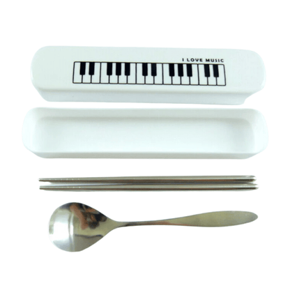Music Themed I Love Music Keyboard Design Cutlery Kit - Metal Spoon and Chops... - PartyErasers