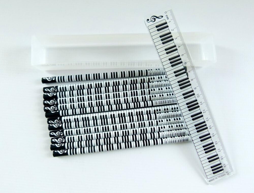 Music Themed Keyboard Design Pencils Box and Ruler Kit with 12 Pencils - PartyErasers
