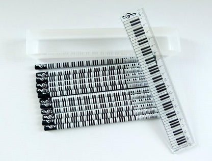 Music Themed Keyboard Design Pencils Box and Ruler Kit with 12 Pencils - PartyErasers