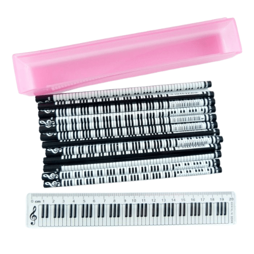 Music Themed Keyboard Design Pencils Box and Ruler Kit with 12 Pencils - PartyErasers