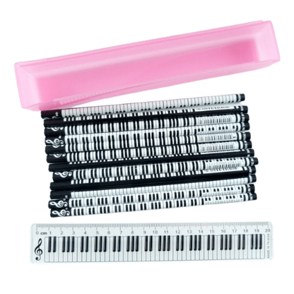 Music Themed Keyboard Design Pencils Box and Ruler Kit with 12 Pencils - PartyErasers