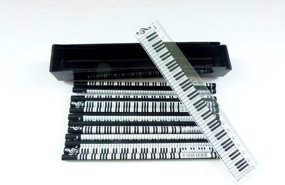 Music Themed Keyboard Design Pencils Box and Ruler Kit with 12 Pencils - PartyErasers