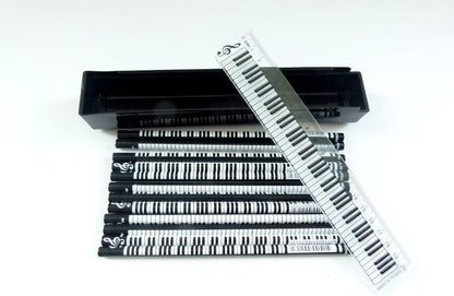 Music Themed Keyboard Design Pencils Box and Ruler Kit with 12 Pencils - PartyErasers