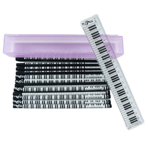 Music Themed Keyboard Design Pencils Box and Ruler Kit with 12 Pencils - PartyErasers