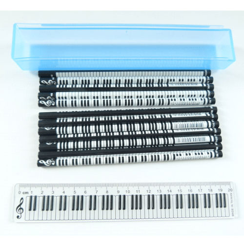 Music Themed Keyboard Design Pencils Box and Ruler Kit with 12 Pencils - PartyErasers