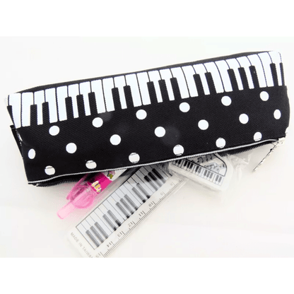 Music Themed Keyboard Piano Design Zipper Pencil Case Make Up Pouch - PartyErasers