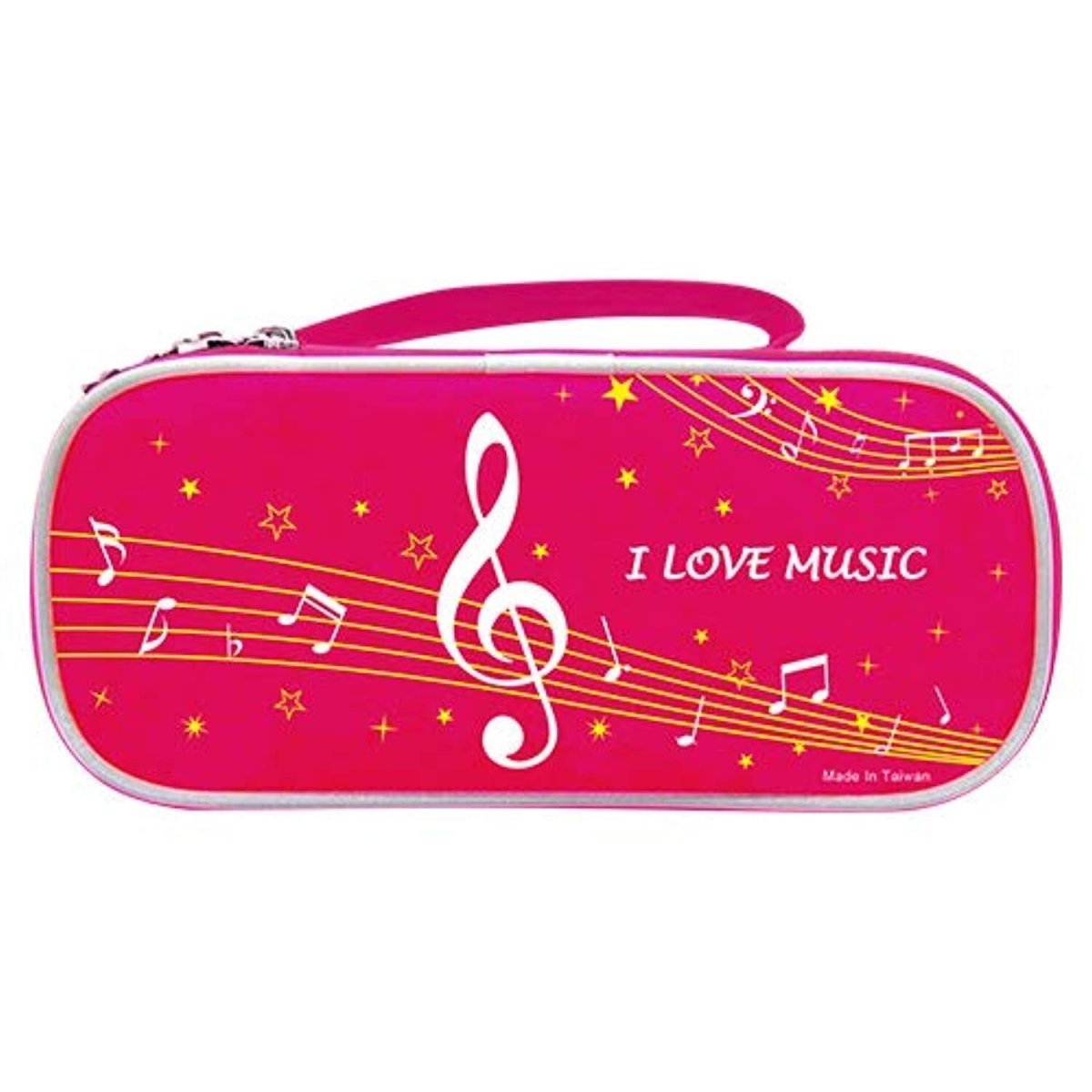 Music Themed Large Musical Note Design 2 Layer Pencil Case Zipper Pouch (Pink) - PartyErasers