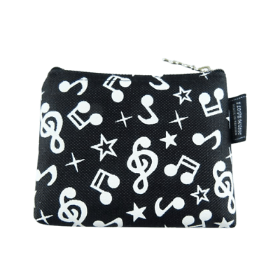Music Themed Mini Coin Pouch Zipper Bag - Embossed Black White Musical Note D... - PartyErasers